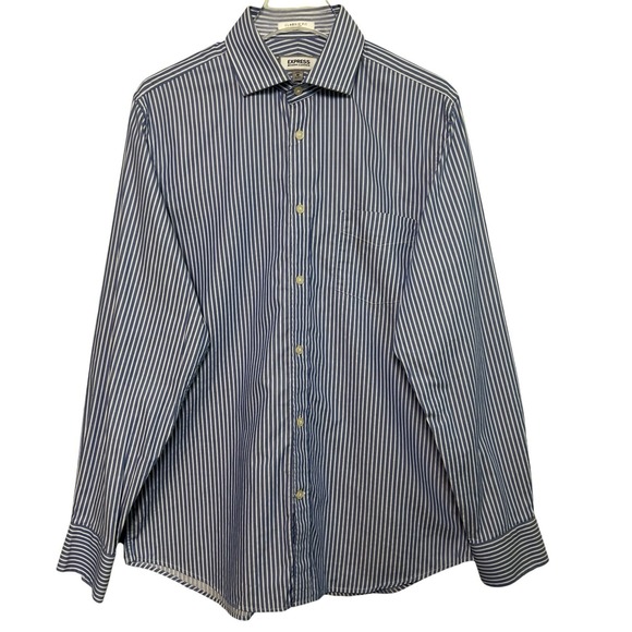 Express Other - EXPRESS Modern Classics Men's Size M 100% Cotton Blue-White Stripe 15-15.5 Neck